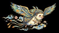 Flying hedgehog with ornate wings in Chinese folk art style, isolated on transparent background, ready for stickers, t-shirt design, print on demand, and sublimation crafts.