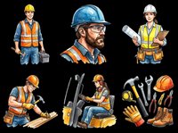 Construction workers clipart set isolated on transparent background, ready for t-shirts, stickers, print on demand, and sublimation projects.
