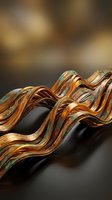 Flowing liquid copper and gold waves with iridescent shimmer create an abstract fluid motion against soft blurred background. Use for luxury branding, modern design projects.
