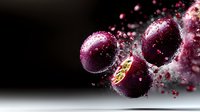 Fresh passion fruits with water drops and splashes on dark background, dramatic lighting creates moody atmosphere for food photography and advertising.