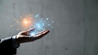 Digital network connection glowing in open palm of businessperson, representing innovation, technology transfer, and data exchange for corporate communications and tech solutions.