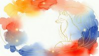 Elegant fox silhouette on vibrant watercolor background with golden lines and sparkles for creative design projects.