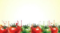 Fresh ripe tomatoes in red and green colors arranged in row on light background for healthy cooking and organic food concepts.