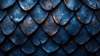 Dark blue metallic scales with rusty edges create dramatic dragon-like pattern on textured surface. Seamless abstract background for fantasy and mystical designs.