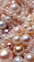 Luxurious collection of pink, white and cream pearls in various sizes with lustrous surface and natural iridescence for jewelry design and luxury backgrounds.