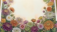 Watercolor chrysanthemum border frame with colorful autumn flowers on textured paper background for greeting cards and seasonal designs.