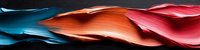 Vibrant abstract waves in blue, orange and red tones create dynamic flowing curves and layers against dark background, modern artistic composition for design projects.