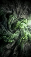 Abstract green energy swirl with dynamic motion and luminous effects on dark textured background for digital art and fantasy design projects.