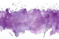 Purple watercolor brush stroke with splatter effect on white background, artistic abstract horizontal banner design element for creative projects.