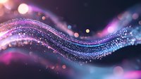 Magical glowing wave with sparkling particles flowing in dark space, purple and blue luminous abstract light trail with bokeh effect and stardust.