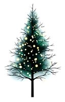 Magical evergreen tree silhouette with glowing light bokeh effect on white background, ready for winter holiday designs and seasonal greeting cards.