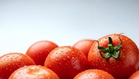 Fresh ripe red tomatoes with water droplets on white background, organic vegetables for healthy cooking and nutrition concepts.