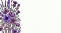 Purple wildflower bouquet with lavender and poppies in watercolor style on cream background. Floral arrangement for wedding invitations and greeting cards.