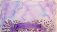 Watercolor lavender and purple background with ornamental floral banner and gold accents, suitable for invitations, cards, and design projects.