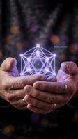 Hands holding glowing geometric wireframe structure with internal consistency label, representing innovation, technology, and digital transformation concepts.