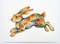 Colorful ornate rabbit leaping, decorated with floral and swirl patterns, isolated on transparent background, ready for t-shirt design, stickers, and print on demand.