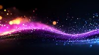 Glowing abstract wave with colorful particles and bokeh lights flowing on dark background, magical purple and pink sparkles creating dynamic motion effect.