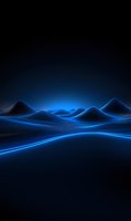 Futuristic digital landscape with glowing blue neon waves and mountains against dark background, creating abstract technological terrain for modern designs.
