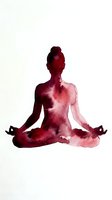 Woman in meditation pose with deep red and pink watercolor effect blending into silhouette, isolated on white background for wellness, yoga, and mindfulness design projects.