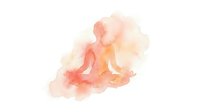 Silhouette of person in lotus meditation pose rendered in soft watercolor washes of coral, peach and cream tones on isolated white background, suitable for wellness and yoga design projects.