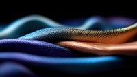 Abstract flowing waves with vibrant blue, orange and purple gradients creating dynamic motion on dark background for modern digital design projects.