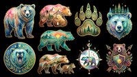 Watercolor bears and forest wildlife collection isolated on transparent background, ready for t-shirt design, clipart, stickers, sublimation and print-on-demand projects.