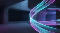 Glowing neon light trails with cyan and purple colors creating dynamic swirls in modern tech environment for digital design projects.