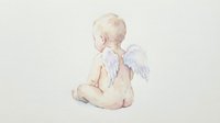 Watercolor angel child with wings sitting peacefully on white background, isolated artwork for spiritual designs, nursery decor and greeting cards.