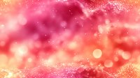 Dreamy pink and orange abstract background with glowing bokeh lights and sparkling particles creating magical atmospheric effect. Suitable for romantic designs.