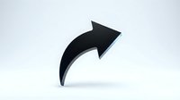 Black curved arrow pointing upward right, isolated on white background, suitable for web design, user interface, directional graphics, and business presentations.