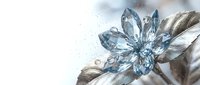 Young Caucasian woman with crystal blue flower hair accessory in soft dreamy light with sparkles and feathers for beauty and fashion concepts.