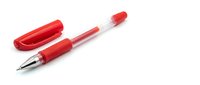 Red gel pen with cap isolated on white background, ready for design use in office supplies, stationery, and writing tool concepts.