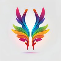 Vibrant rainbow-colored wings spread symmetrically against light background, featuring gradient transitions from pink to blue and green to orange, with soft shadow effect.