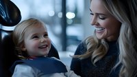 Young Caucasian mother with blonde hair holding smiling toddler daughter in winter clothing indoors, both happy and bonding together during cold season.