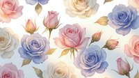 Watercolor roses seamless pattern with pink, blue and cream flowers on white background. Floral design for fabric, wallpaper and wedding decor.