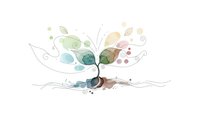 Artistic watercolor tree with colorful leaves and flowing roots on white background, nature illustration for eco-friendly designs and organic branding.
