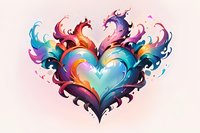Vibrant abstract heart shape with dynamic swirling flames in turquoise, purple, and orange colors creates emotional impact perfect for Valentine's Day designs and romantic projects.