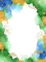 Watercolor St Patrick's Day frame with shamrocks, leprechaun hats and pot of gold on white background for greeting cards and festive designs.