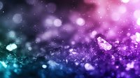 Magical purple and turquoise bokeh background with glowing particles and sparkles floating in dark space creates dreamy atmospheric effect for creative designs.
