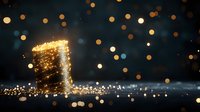 Glowing number one with golden sparkles and bokeh lights against dark background creates magical festive atmosphere for celebration designs.