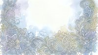Ornate floral frame with intricate mandala patterns and watercolor washes in soft pastels, isolated on white background for design projects.