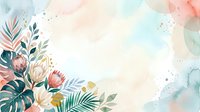 Watercolor floral arrangement with tropical leaves and blush protea flowers on soft pastel background, isolated design element for invitations, greeting cards, and digital projects.