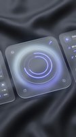Futuristic glowing dial control interface with illuminated blue circular rings on dark fabric background, suitable for technology and digital design projects.