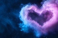 Magical heart-shaped nebula glowing in pink and blue colors against starry night sky background, cosmic love concept for romantic designs and valentines.