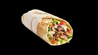 Grilled meat wrap with fresh vegetables and creamy sauce, isolated on transparent background. Ready for food menus, stickers, t-shirt design, and print on demand use.