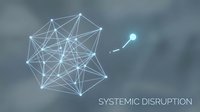 Glowing network nodes connected by luminous lines with one node separating, representing systemic disruption, disconnection, and digital transformation in business and technology systems.