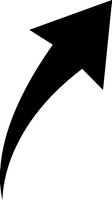 Black curved arrow pointing upward and to the right, isolated on white background. Suitable for web design, user interface, directional graphics, and digital applications.
