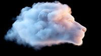 Ethereal cloud formation in shape of human profile against black background, illuminated with soft pink and blue gradient lighting, creating dreamy atmospheric effect.