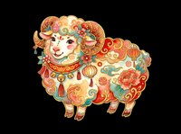 Decorative sheep character with ornate Asian-inspired patterns, lanterns, and festive details isolated on transparent background. Ready for t-shirt design, clipart, stickers, sublimation, and print-on-demand projects.