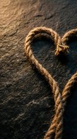 Natural jute rope coiled on dark textured stone surface with warm lighting creating rustic nautical atmosphere for craft and maritime projects.